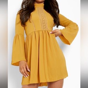 Boohoo bohemian crochet detail wide sleeve smock dress